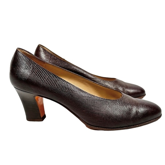 FERRAGAMO Vintage Patent Calf Visone Lizard Print Heels - Picture 12 of 12